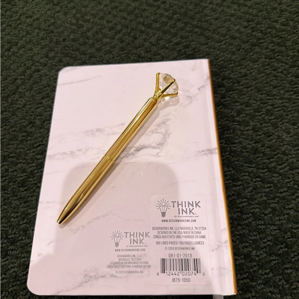Designworks Ink Lined Journal Marble With Gold and Gold Diamond twist pen